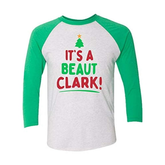 Funny Christmas It's A Beaut Clark Adult Unisex Baseball Raglan Tee-Kelly Green-Small