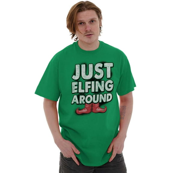 Funny Christmas Just Elfing Around Plus Size Crewneck Graphic Tee Shirt Brisco Brands 2X