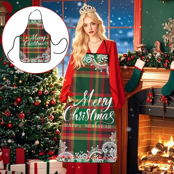 Funny Christmas Kitchen Aprons for Buffalo Plaid Check Adjustable Fabric Red Retro Gingham Elk Apron Women Men Adjustable Cooking Chef Aprons Waterproof Bib Aprons Cute Xmas Party Gift
