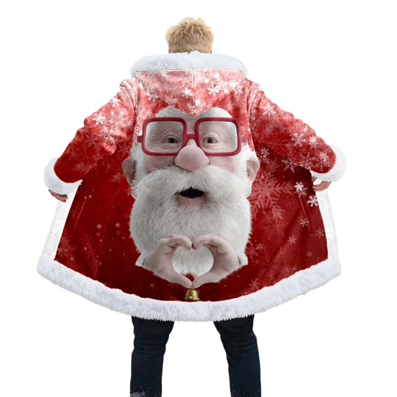 Funny Christmas Long Cardigan For Men Hoodies Santa Claus Xmas White Faux Fur Trim Warm Hooded Coat With Pocket