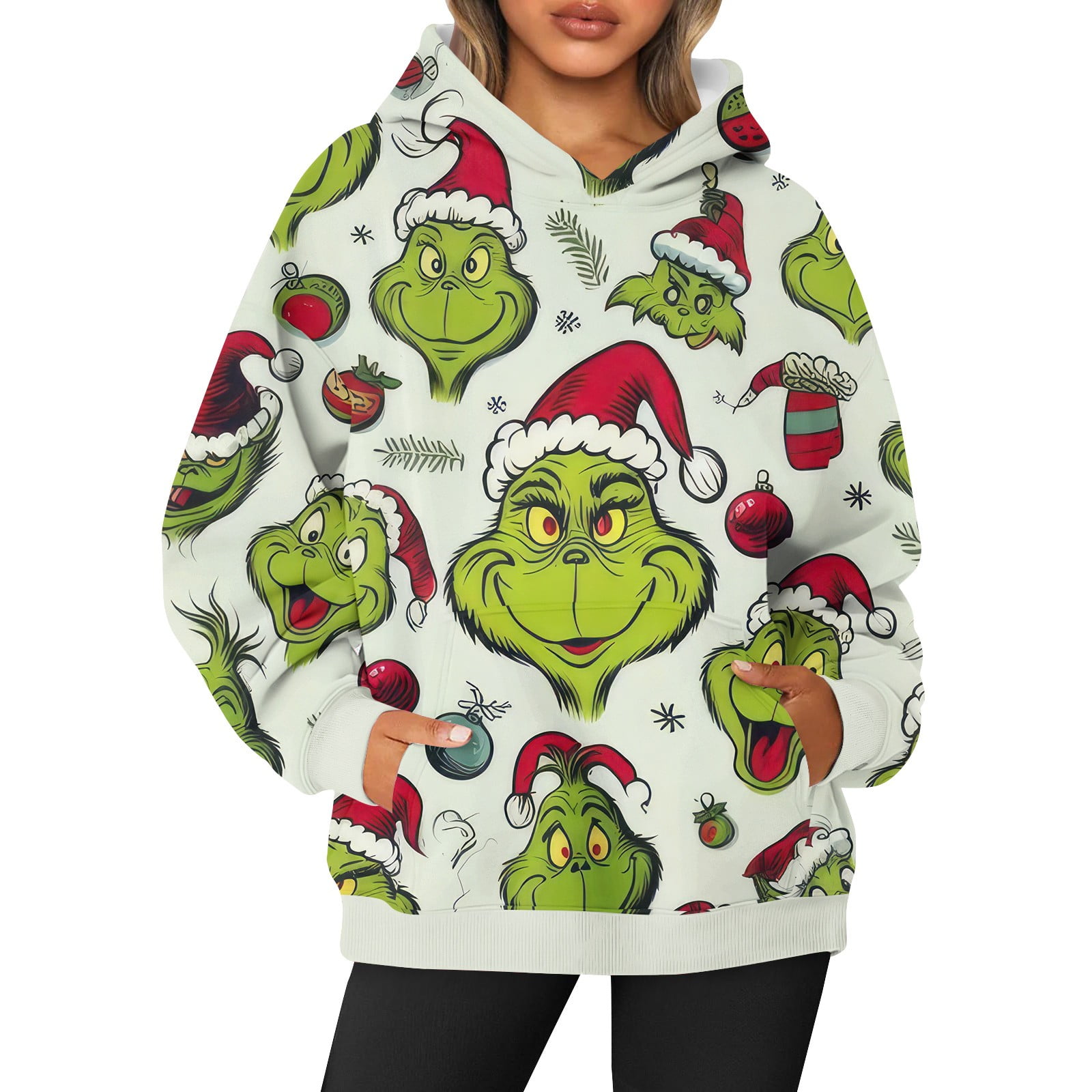 Funny Christmas Long Sleeve Shirts For Women,Plus Size Grin-ch