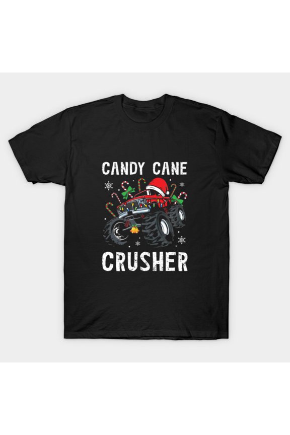 Funny Christmas Monster Truck Candy Cane Crusher Retro Xmas Big Wheels G2756 T-Shirt, for men and women, Up to Size 5XL