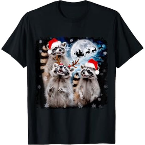 Funny Christmas Moon Howling Raccoon Xmas Men, Women, Kid T-Shirt