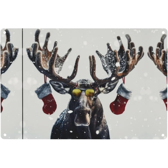 Funny Christmas Moose Print Metal Tin Sign 12 X 8 Inch Home Office Bar Decor