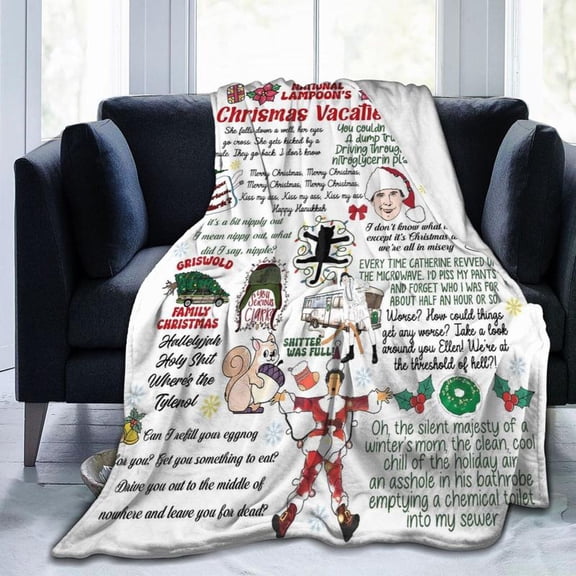 Funny Christmas Movie Flannel Blanket – Cozy Holiday Throw with Quotes Design, Gift for Adults Boys Girls, Ideal for Sofa, Office,  Travel and Car Home Decor & Winter