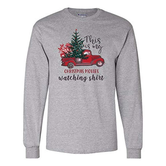 Funny 'Christmas Movie Watching Shirt' Adult Long Sleeve Shirt-Sports Gray-Large