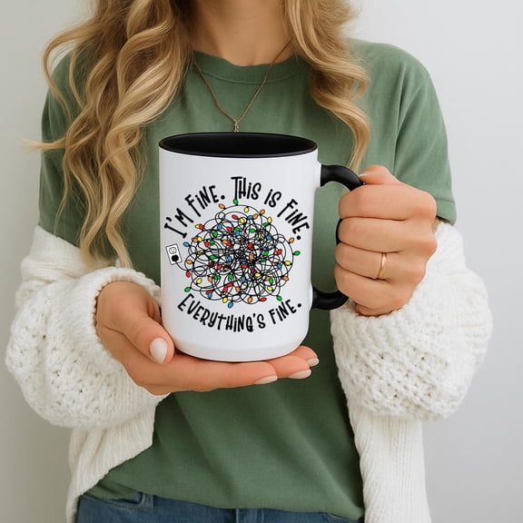 Funny Christmas Mug, Tangled Lights I'm Fine, This Is Fine, Everything's Fine Holiday Cup, Secret Santa, Funny Xmas Mug, 11oz 15oz 20oz