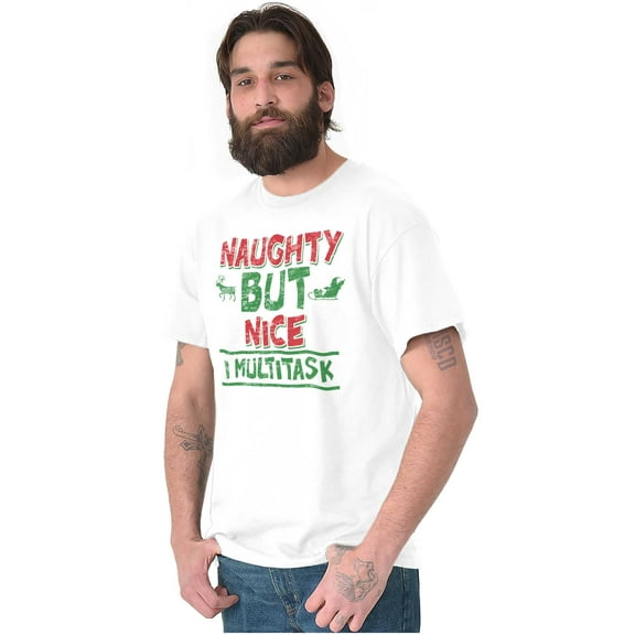 Funny Christmas Naughty But Nice Men's Graphic T Shirt Tees Brisco Brands X
