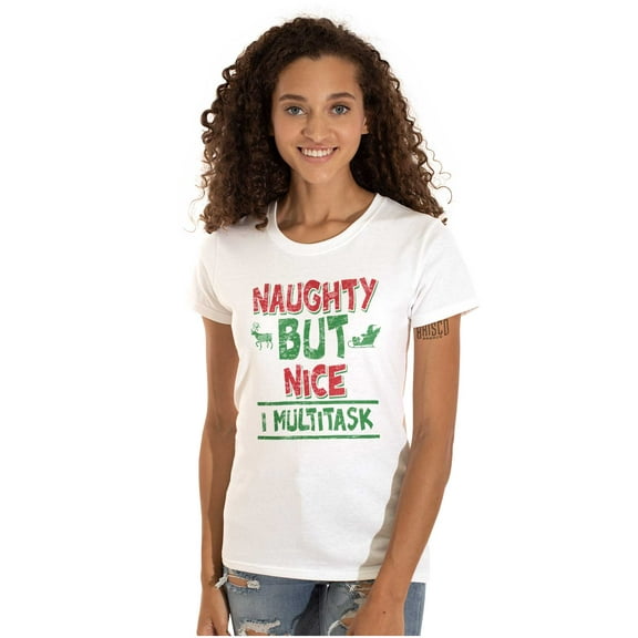 Funny Christmas Naughty But Nice Womens Slim Fit Graphic Tee Brisco Brands M