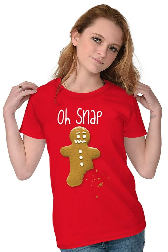 Funny Christmas Oh Snap Gingerbread Womens Slim Fit Graphic Tee Brisco Brands S