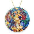 thumbnail image 1 of Funny Christmas Ornament,Abstract Dachshund In Vivid Hues,Xmas Round Ceramic Pendant, 1 of 6