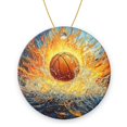 thumbnail image 1 of Funny Christmas Ornament,Basketball In Fiery And Watery Explosion,Xmas Round Ceramic Pendant, 1 of 6