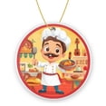thumbnail image 1 of Funny Christmas Ornament,Chef Holding Cooking Utensils,Xmas Round Ceramic Pendant, 1 of 6
