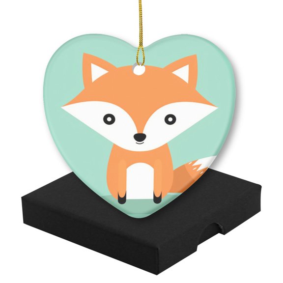 Funny Christmas Ornament,Cute Flat Vector Fox Character Illustration On A Pastel Background,Xmas Heart-Shaped Ceramic Pendant