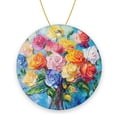 thumbnail image 1 of Funny Christmas Ornament,Flowers In Brush - Stroke Style,Xmas Round Ceramic Pendant, 1 of 6