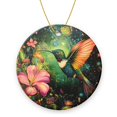 thumbnail image 1 of Funny Christmas Ornament,Gorgeous Floral - Hued Hummingbird,Xmas Round Ceramic Pendant, 1 of 6