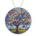 thumbnail image 1 of Funny Christmas Ornament,Mosaic Tree Adorned With Flurry Of Butterflies,Xmas Round Ceramic Pendant, 1 of 6