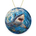 thumbnail image 1 of Funny Christmas Ornament,Shark Emerging In Wave,Xmas Round Ceramic Pendant, 1 of 6