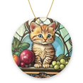 thumbnail image 1 of Funny Christmas Ornament,Stained Glass Of Adorable Kitten Sitting On The Table With Fruits,Xmas Round Ceramic Pendant, 1 of 6