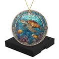 thumbnail image 1 of Funny Christmas Ornament,Turtle and Fish in Stained Glass Art,Xmas Round Ceramic Pendant, 1 of 6