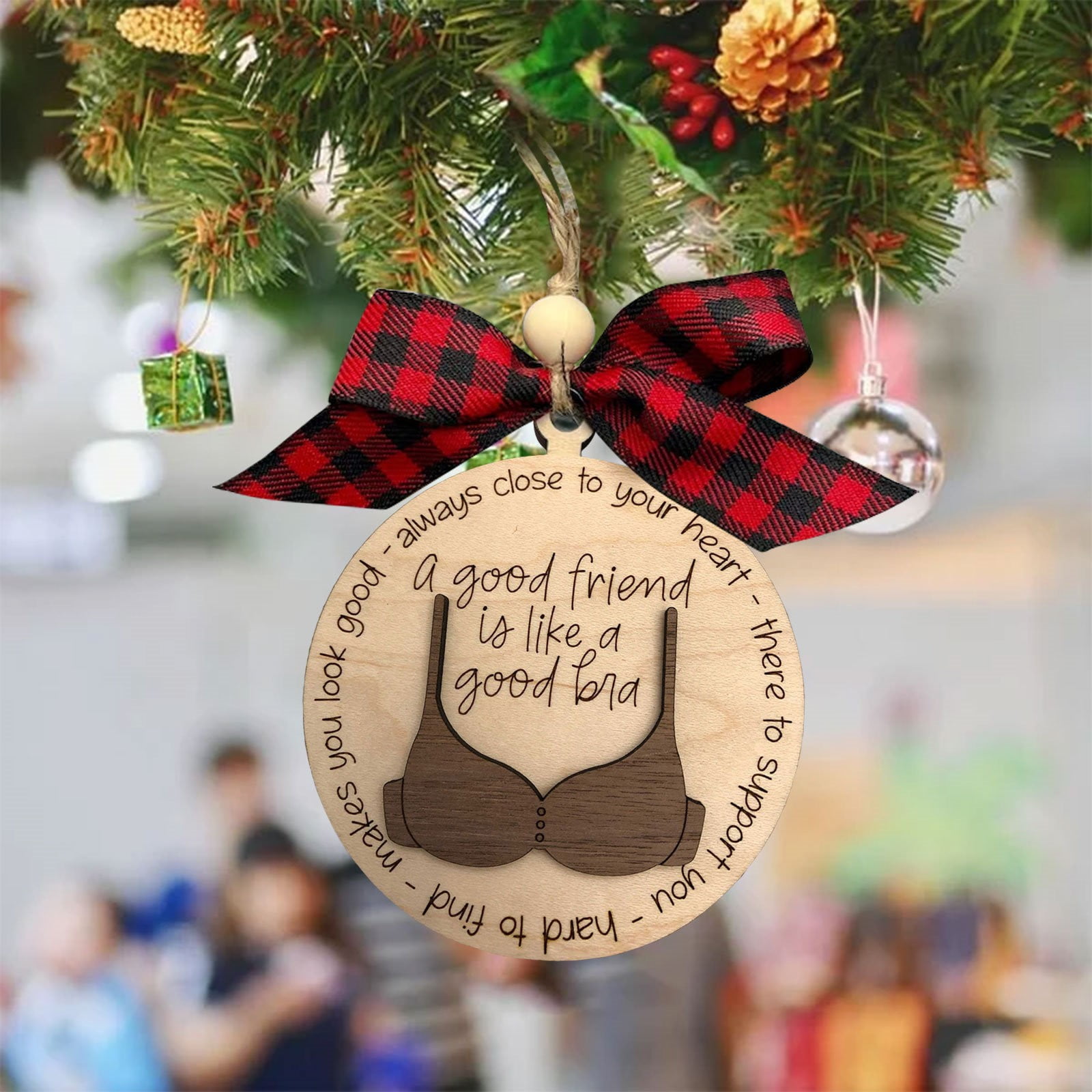 Handmade Wooden Christmas Ornament – Good Friends Theme, Rustic Tree Decoration, Gift For Best Friends, Holiday Keepsake
