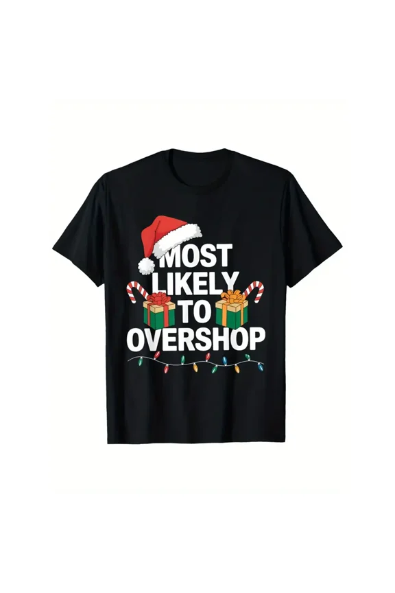 Funny Christmas Overshop Graphic T-Shirt for Family Lightweight Cotton Crew Neck
