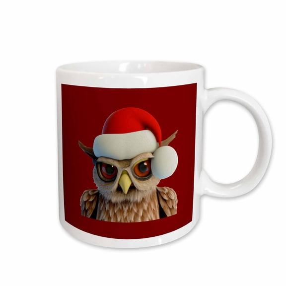 3drose, Funny Christmas Owl Wearing Santa Hat, 11oz Mug