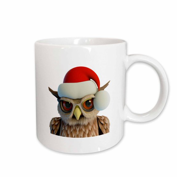 3drose, Funny Christmas Owl Wearing Santa Hat, 15oz Mug