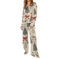 thumbnail image 1 of Funny Christmas Pattern Satin Nightwear Ladies Long Sleeve Button Down Shirt and Pants Suit, 1 of 5