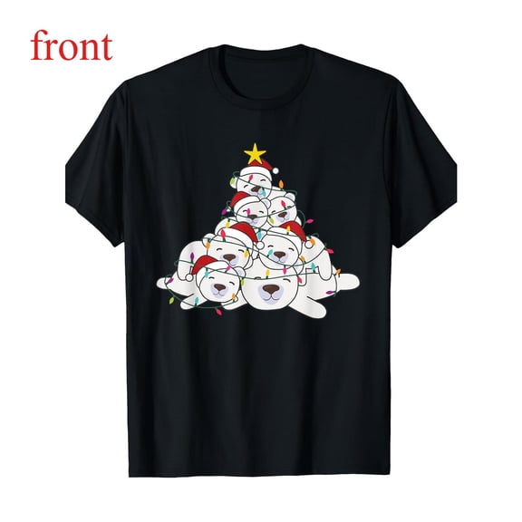Funny Christmas Polar Bear Graphic T-Shirt, Holiday Tee for Parties & Gifts, Humorous design, Comfort Fit，Cute，cotton，black，S-5XL