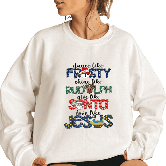 Funny Christmas Print Tops Dance Like Dolly Shine Like Rudolph Give Like Santa Sweatshirts Holiday Party Shirts Short Sleeve Pullover White,M