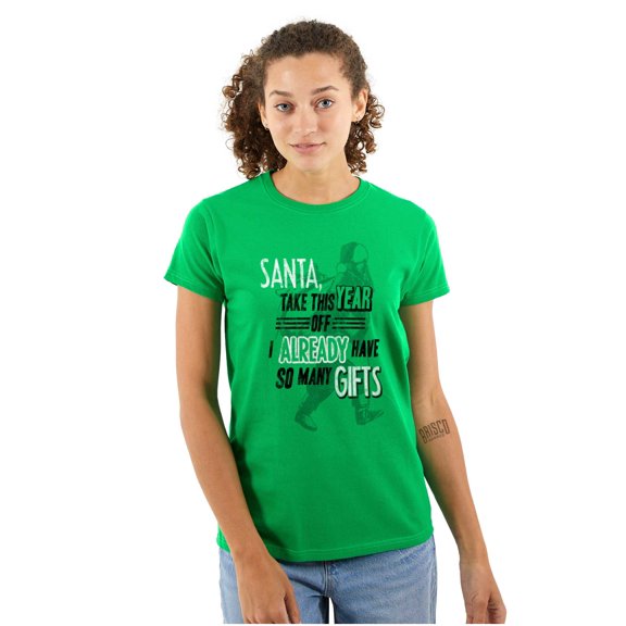 Funny Christmas Santa Take Year Off Womens Slim Fit Graphic Tee Brisco Brands X