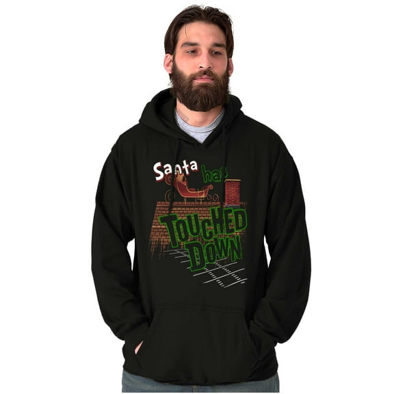 Funny Christmas Santa Touched Down Unisex Plus Fleece Graphic Hoodie Brisco Brands 5X
