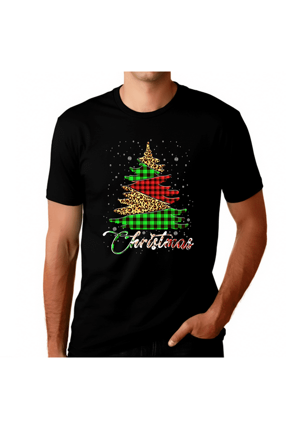 Funny Christmas Shirts for Men Funny Christmas Outfits for Men Plaid Christmas Tree X-Mas Shirt