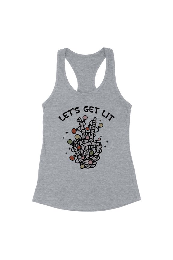 Funny Christmas Skeleton Tank Top Fitted Racerback Women's X-Small Heather Grey