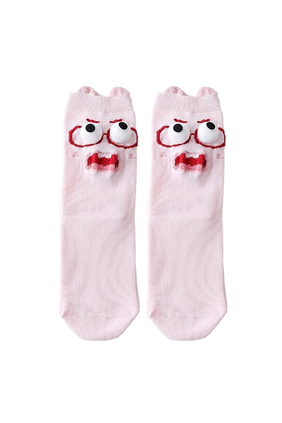 Funny Christmas Socks For Women With Big Eyes Pom Pom Design Calf Length Cotton Blend Novelty Animal Socks Ideal For Winter Warmth And Cozy Bed Time Or As Quirky Gifts