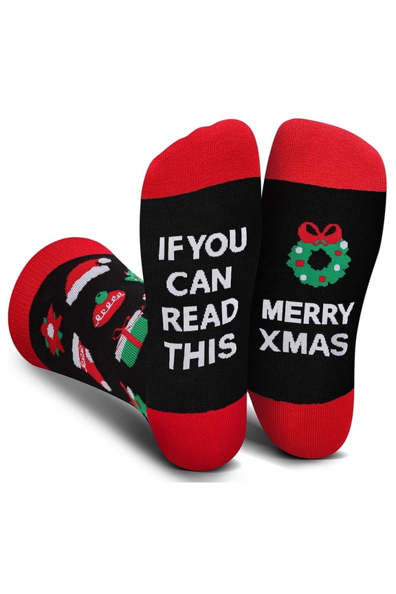 Funny Christmas Socks for Men Women Teens Boys - Secret Santa IF YOU CAN READ THIS, MERRY XMAS Gifts Novelty Fun Crew Funky Cute Crazy Socks Gifts Christmas Funny Stocking Stuffers