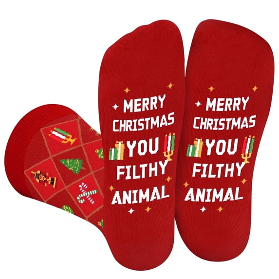 Funny Socks for Men Women Dad Teenage Boys - MERRY CHRISTMAS YOU FILTHY ANIMAL Novelty Fun Funky Happy Odd Socks - Xmas Secret Santa Gifts Presents Ideas Christmas Eve Box Stocking Fillers for Adults