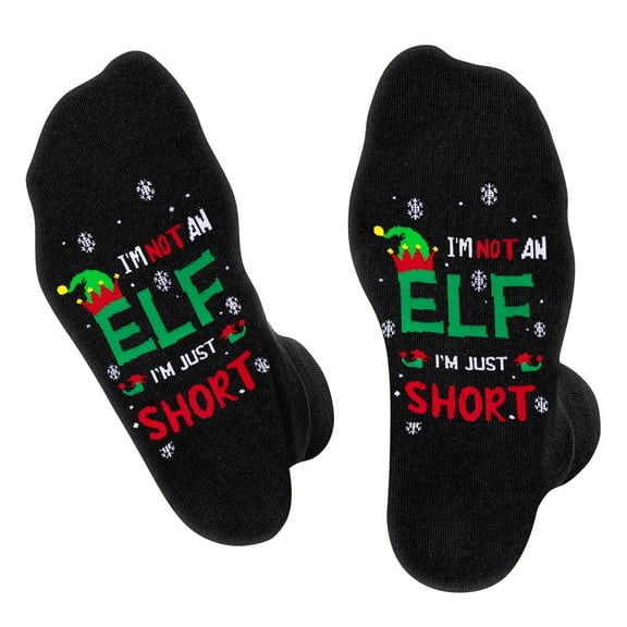 Funny Christmas Elf Socks for Men Women Teens Boys - Secret Santa I’m Not An Elf, I’m Just Short Gifts Christmas Novelty Fun Crew Funky Socks Stocking Stuffers