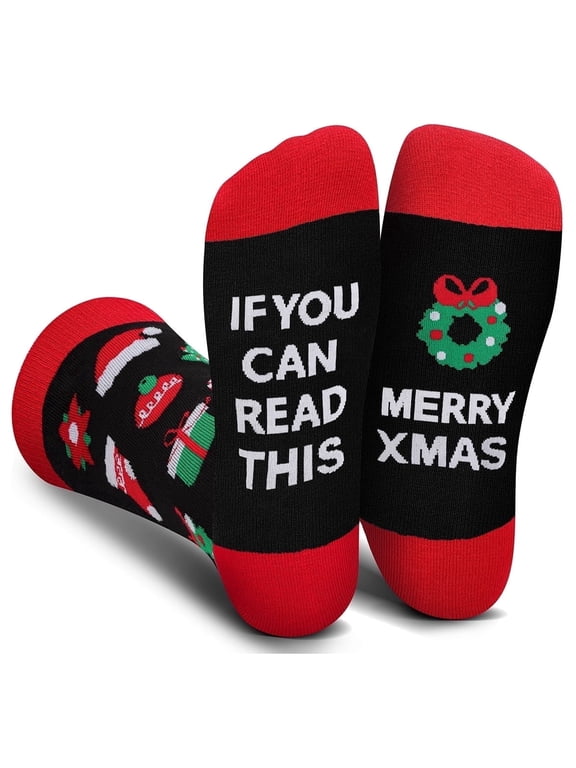 Funny Christmas Socks for Men Women Teens Boys - Secret Santa IF YOU CAN READ THIS, MERRY XMAS Gifts Novelty Fun Crew Funky Cute Crazy Socks Gifts Christmas Funny Stocking Stuffers