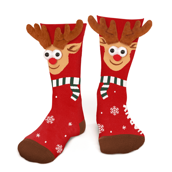 Funny Reindeer Christmas Socks for Men Women Teens Boys - Holiday Novelty Fun Crew Funky Cute Crazy Silly 3D Animal Cartoon Sock Gift - Secret Santa Xmas Christmas Gag Gifts Ideas Stocking Stuffers