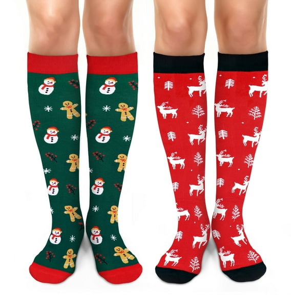Funny Christmas Knee High Festival Socks for Women Teens Girls - Secret Santa Gifts Novelty Fun Crew Funky Cute Crazy Snowman Reindeer Gingerbread Xmas Holiday Socks Stocking Stuffers