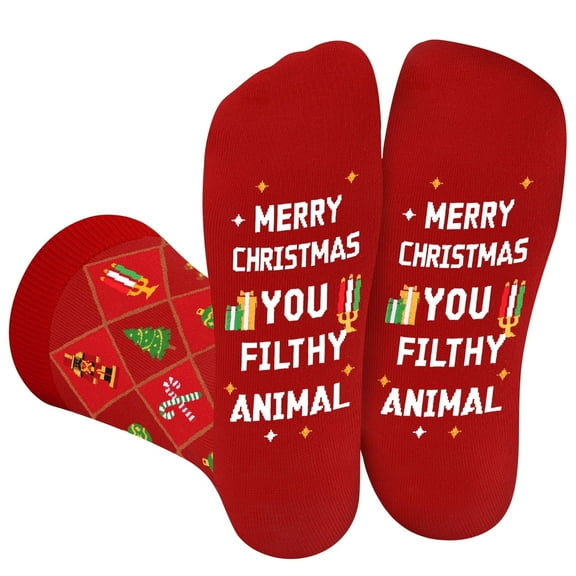 Funny Socks for Men Women Dad Teenage Boys - MERRY CHRISTMAS YOU FILTHY ANIMAL Novelty Fun Funky Happy Odd Socks - Xmas Secret Santa Gifts Presents Ideas Christmas Eve Box Stocking Fillers for Adults