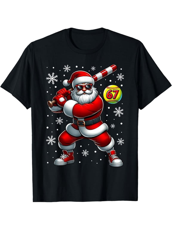 Funny Christmas Softball Cool Santa Claus 6 7 Meme Teens T-Shirt