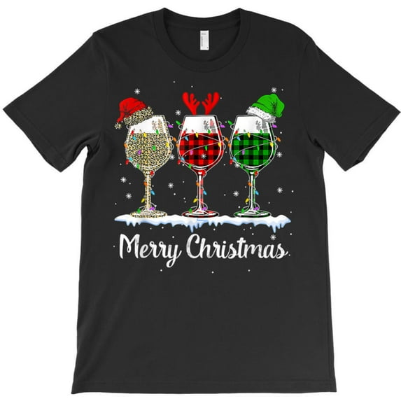 Funny Christmas Spirits Wine Glasses Holiday Drinking Party Graphic T-Shirt - Soft Touch - Breathable Material G0565, Up to 5XL