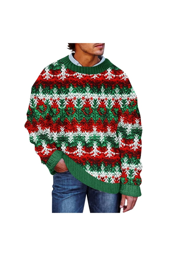 Funny Christmas Sweater - Mens Sweaters, Men's Christmas Cozy Sweater Xmas Tree Pattern Sweaters Long Sleeve Round Neck Pullover Tops