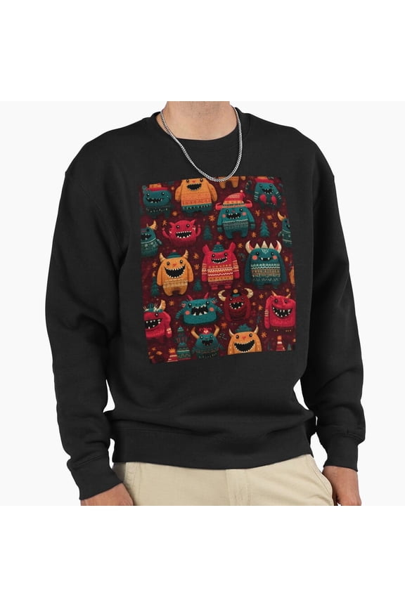 Funny Christmas Sweater Monsters Pattern Funny Retro Holiday Graphic Unisex Sweatshirt G12971, Up to Size 5XL