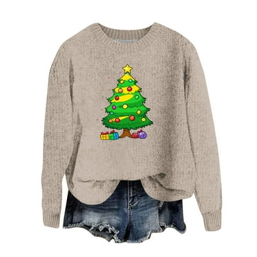 Funny Christmas Sweater - Sweaters for Women Clearance, Women Christmas Tree Sweater Xmas Printed Sweaters Long Sleeved Round Neck Pullover Sweater Tops