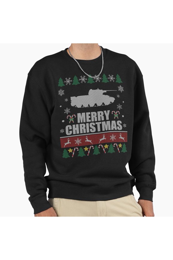 Funny Christmas Sweater War Military Tank Graphic Unisex Sweatshirt Funny Retro Art G21255, Up to Size 5XL