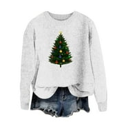 Funny Christmas Sweaters - Holiday Sweater, Women's Xmas Sweaters Christmas Tree Print Sweater Round Neck Long Sleeve Pullover Sweater Tops